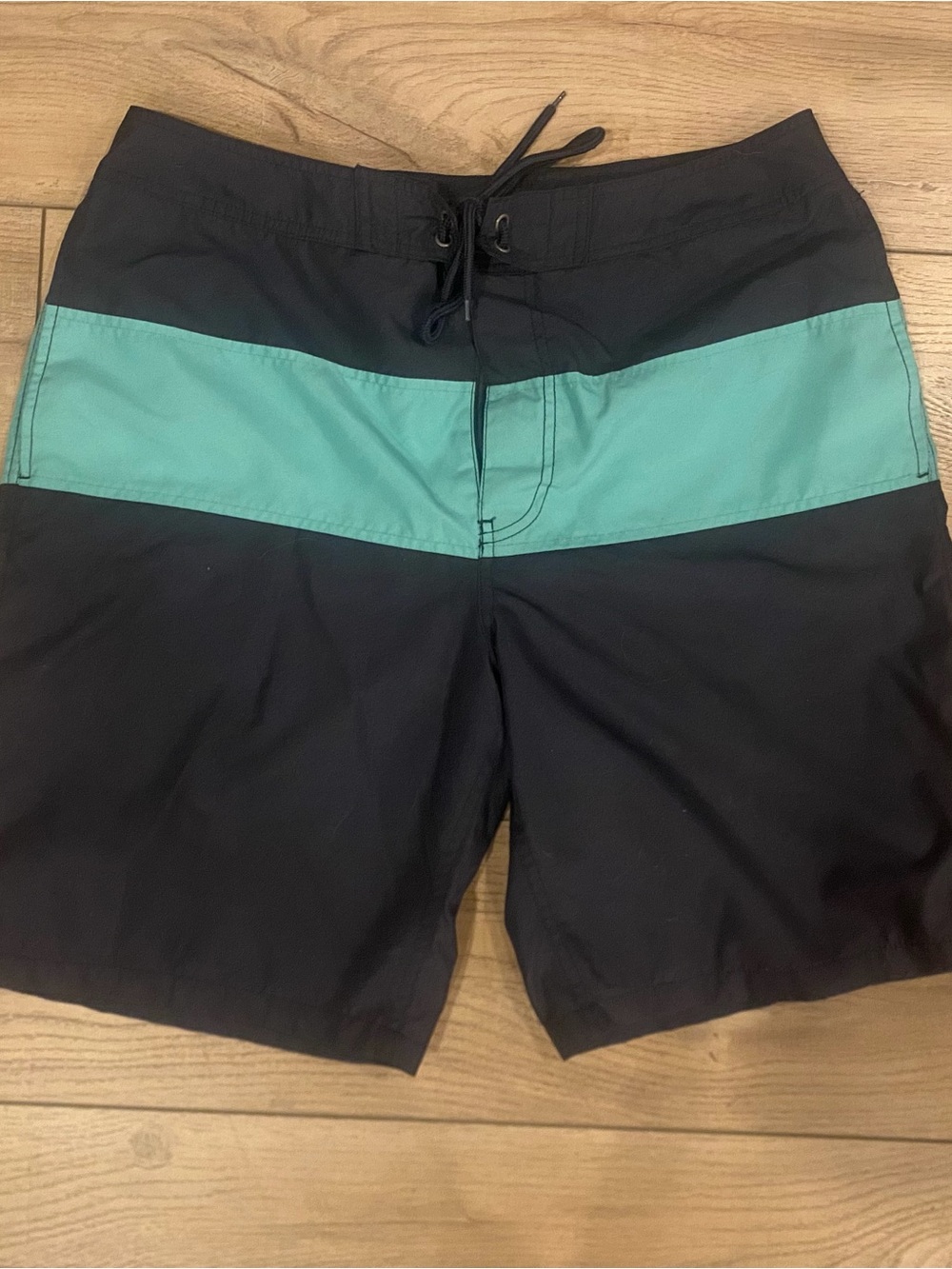 GAP Navy Swim Board Shorts with Teal Stripe